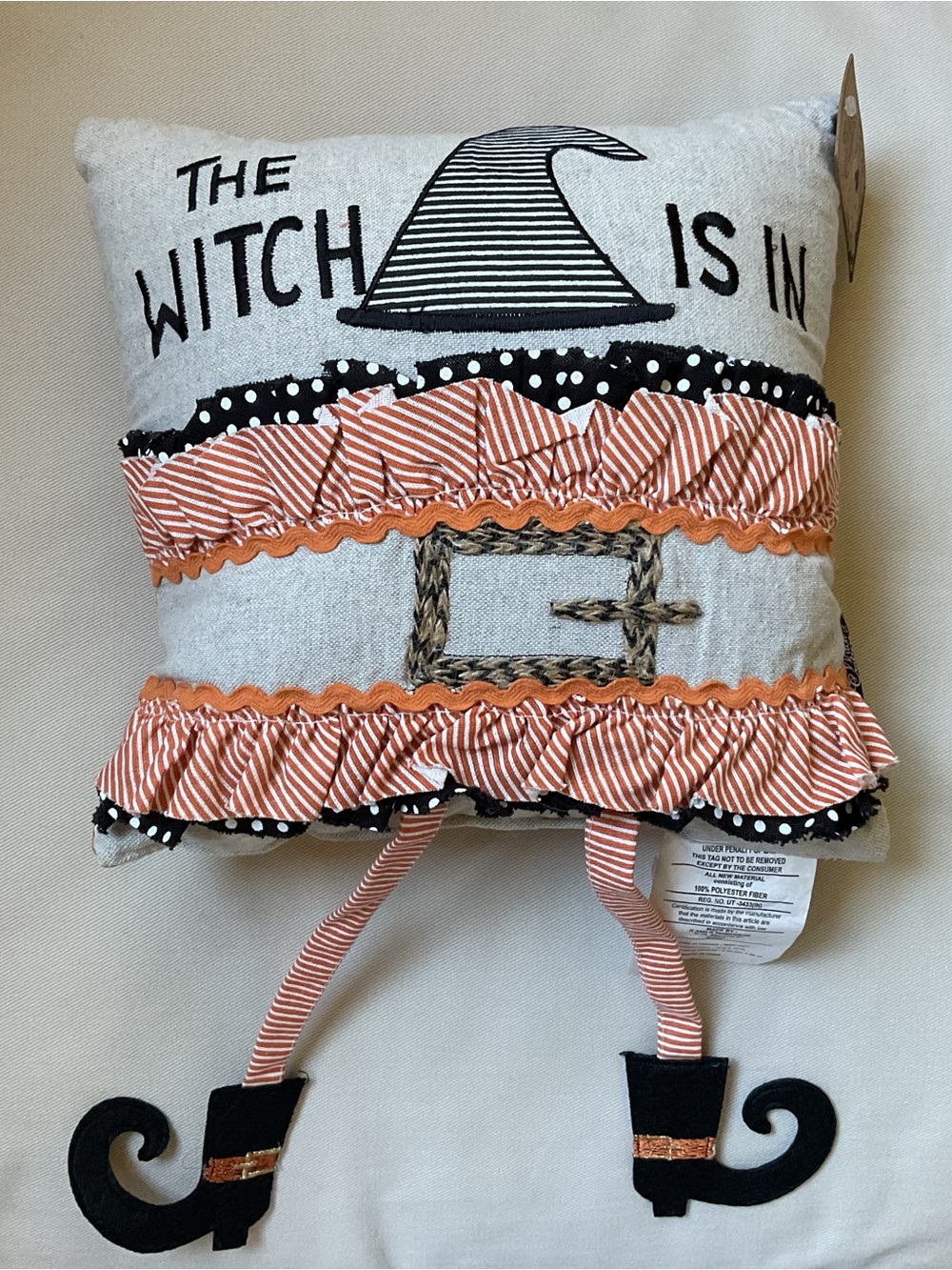 Witch Crafters “The Witch is In” Halloween Decorative Pillow with Dangly Legs